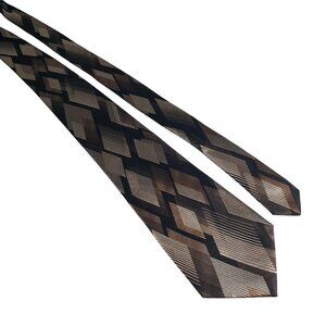 Arrow Men Geometric Diamond Pattern Tie Black Brown Silk Retro Dad Core Gift